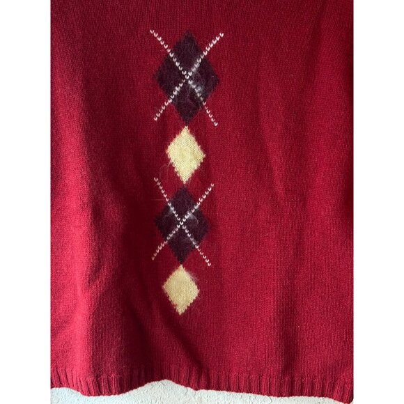 vintage Jamie Scott Red Argyle V-Neck long sleeve Sweater Small Made In India - Picture 2 of 11